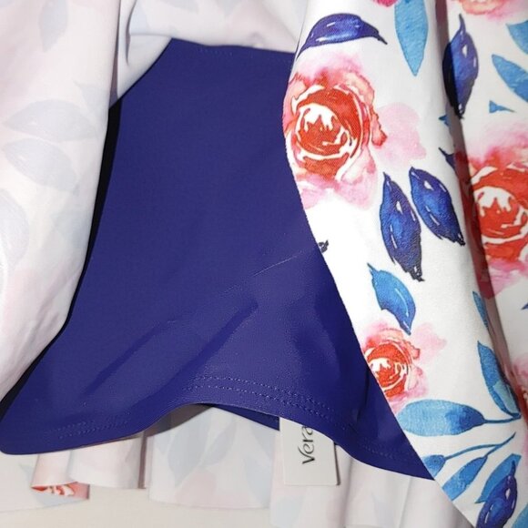 Verano Playa Bikini Top Flounce Pink White Blue Floral Rose Print Crop Top M - Picture 3 of 8